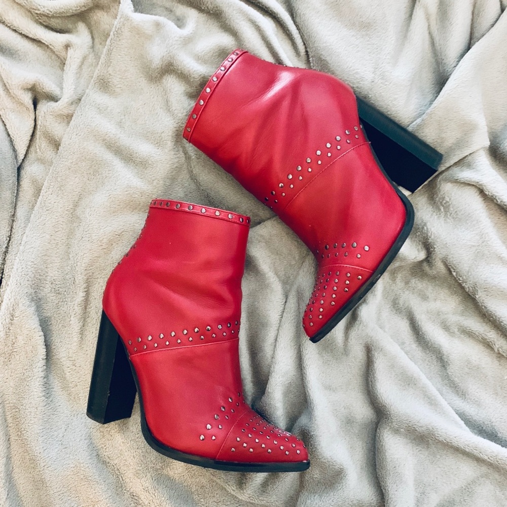 Red Studded Heeled Boots